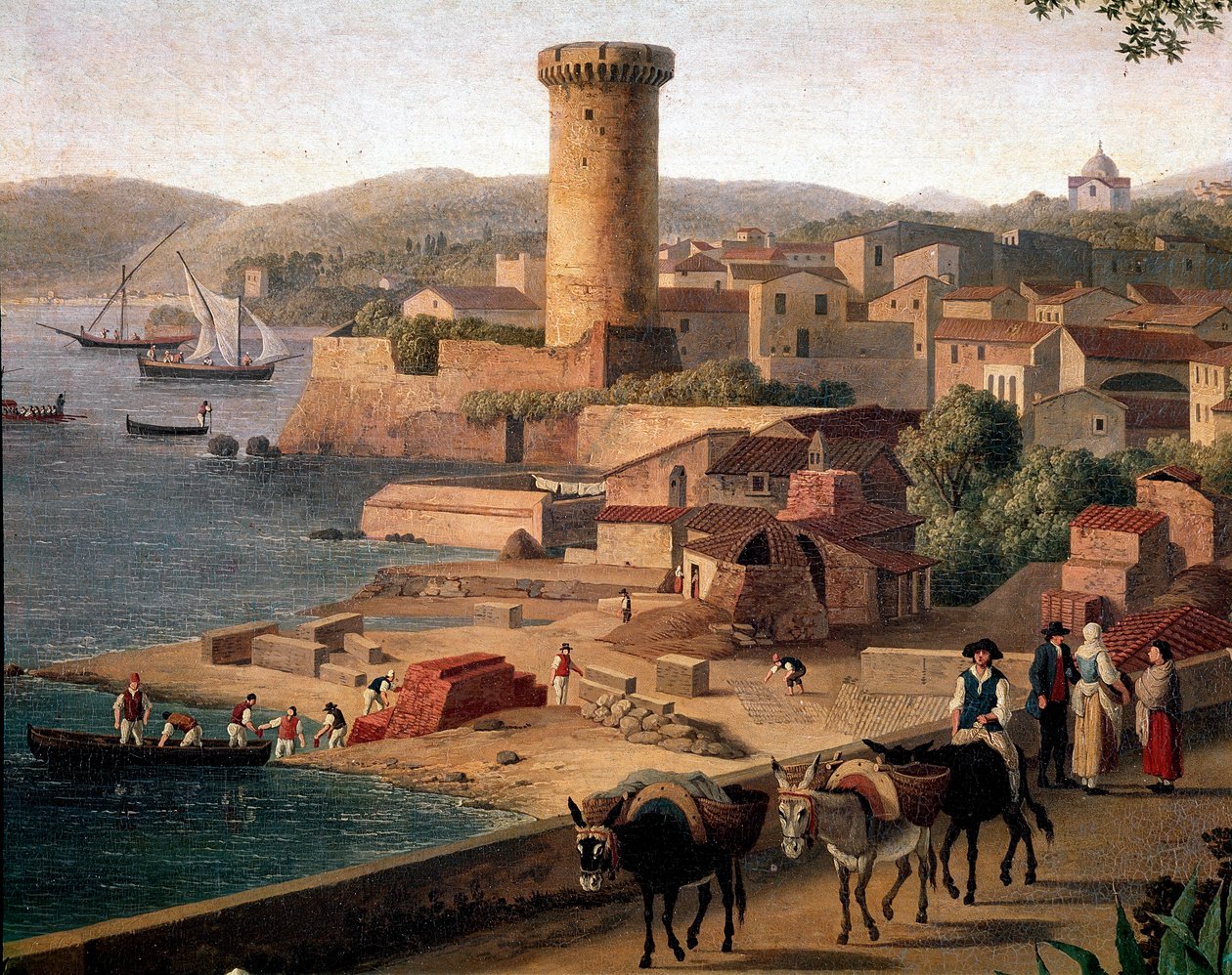 منظر طبيعي من Gaeta (Gaete) مع تفاصيل مصنع الطوب. رسم جاكوب فيليب هاكرت ديت هاكيرت ديتالي (1737-1807) نهاية القرن الثامن عشر نابولي ، متحف ناسيونالي دي سان مارتينو بواسطة جاكوب فيليب هاكيرت