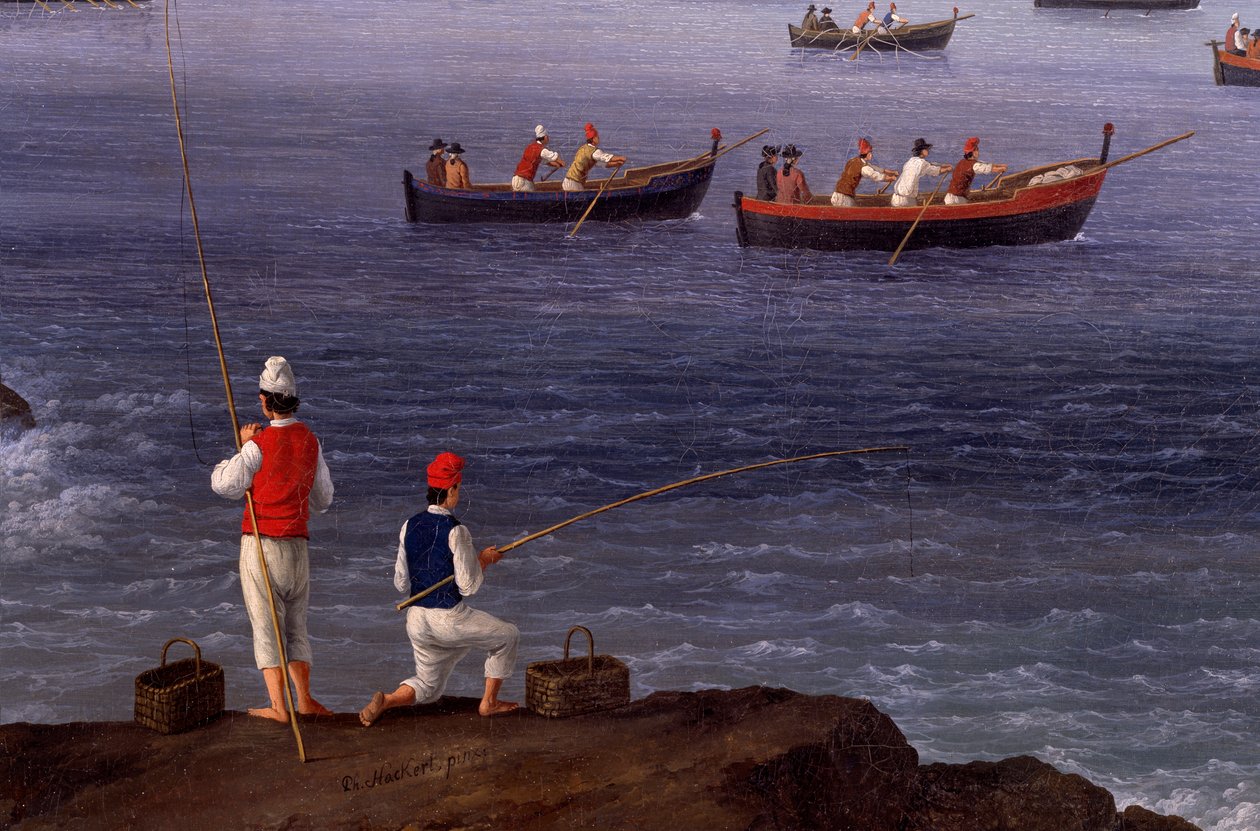 The Bay of Naples near Santa Lucia Showing the Naval Fleets Returning from Algiers بواسطة جاكوب فيليب هاكيرت