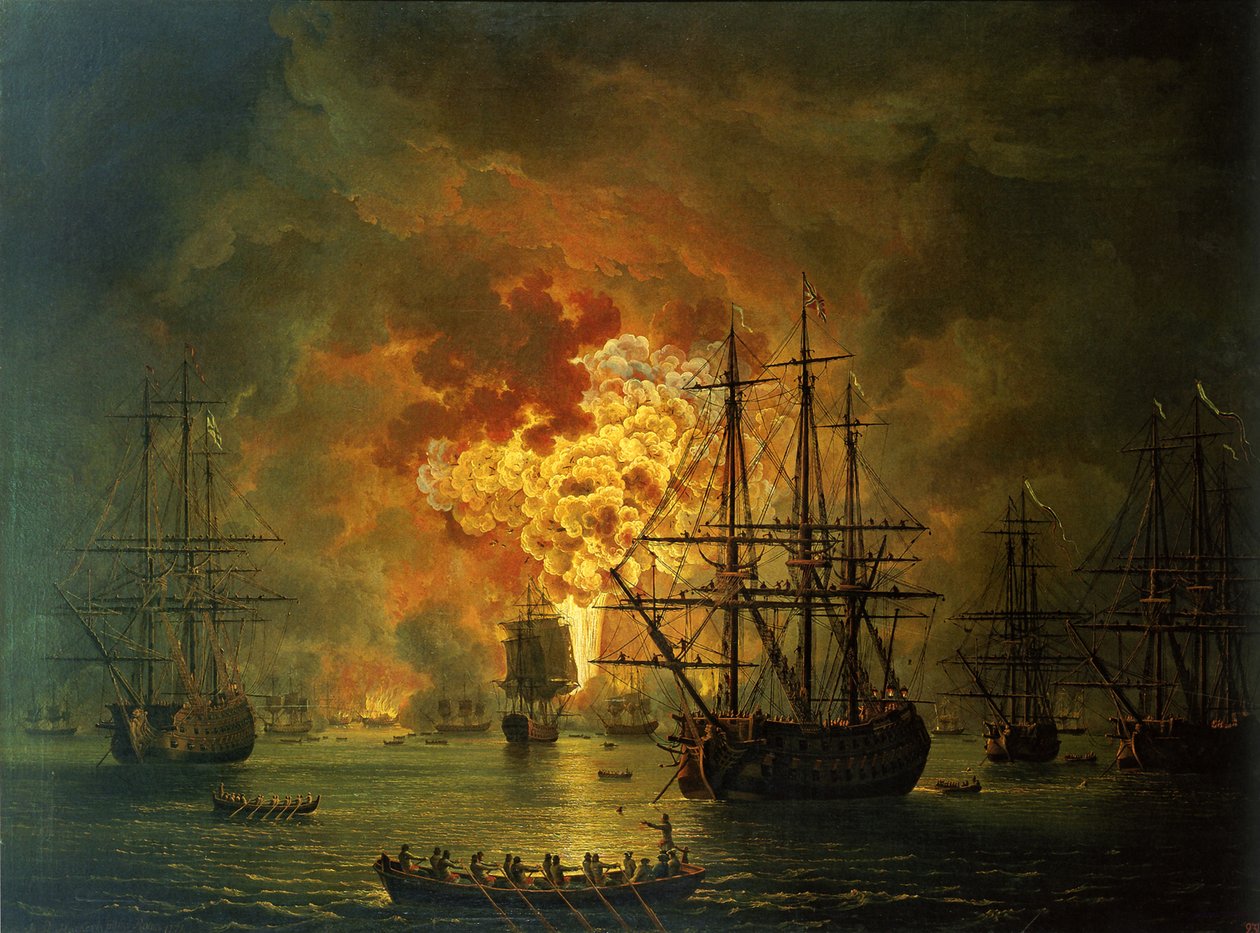 تدمير الأسطول التركي في خليج تشيسما 1772 بواسطة جاكوب فيليب هاكيرت