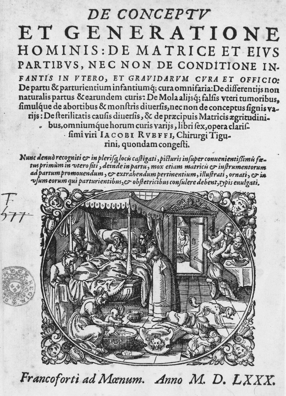 Childbirth scene, -in “De Conceptu et generatione hominis...” by Jacques Rueff بواسطة يعقوب روف
