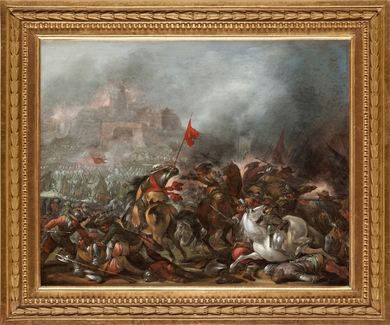 المعركة بين الأتراك والمسيحيين أثناء استيلاء الجيش العثماني على القسطنطينية عام 1453 - رسم جاكوب ماتياس ويير (1620-1670) ، زيت على خشب (39 × 49 سم) - الحرب التركية ، زيت على خشب لجاكوب ماتياس ويير - مجموعة خاصة بواسطة يعقوب ويير