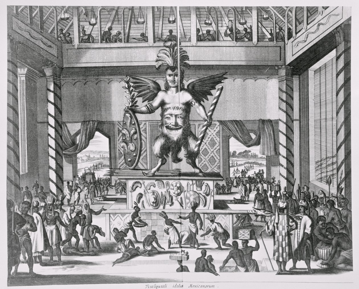 المكسيكي God Huitzilopochtli ، من "Montanus de Niewe and Unknown Weereld" ، 1671 بواسطة يعقوب فان مورس