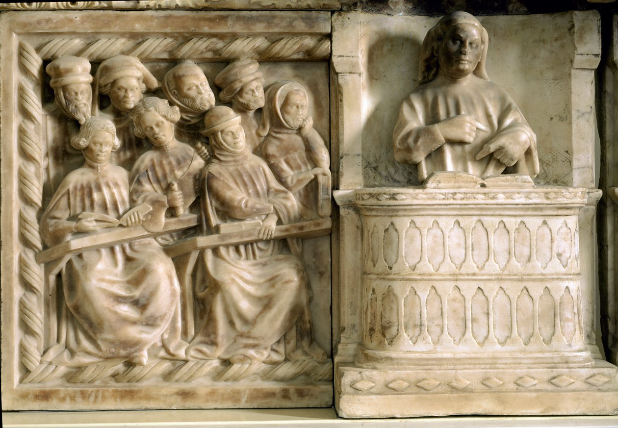 Funeral monument of Carlo, Roberto and Riccardo da Saliceto: students attending a course (sculpture, c.1403) بواسطة جاكوبيلو وبيير باولو دال ماسيجن