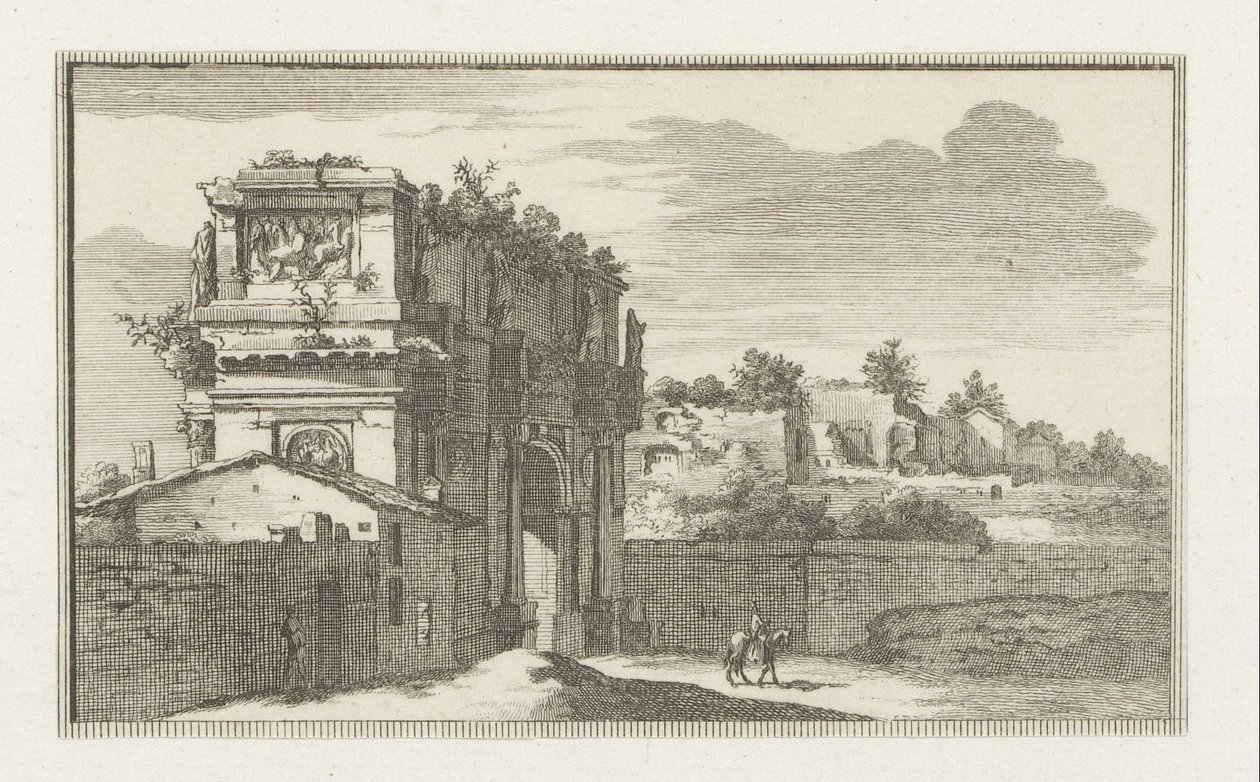 قوس قسطنطين في روما مناظر من روما (عنوان المسلسل) La Galerie agreable du mond (...) divisée en LXVI tomes ... Cette partie تضم Le Rome moderne (عنوان السلسلة) Magesyn der Italian Buildings (عنوان السلسلة) بواسطة جيمس بابتيست