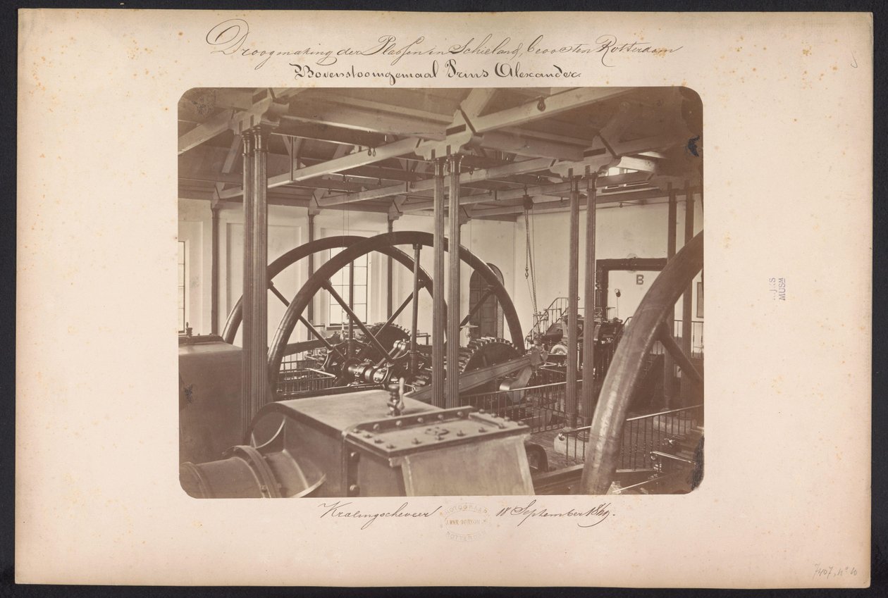 محطة ضخ البخار العلوية Prins Alexander / Kralingscheveer 18 سبتمبر 1869 (العنوان على الجسم) تصريف Plassen في Schieland شرق روتردام (عنوان السلسلة على الكائن) بواسطة جاكوبوس فان جوركوم جونيور