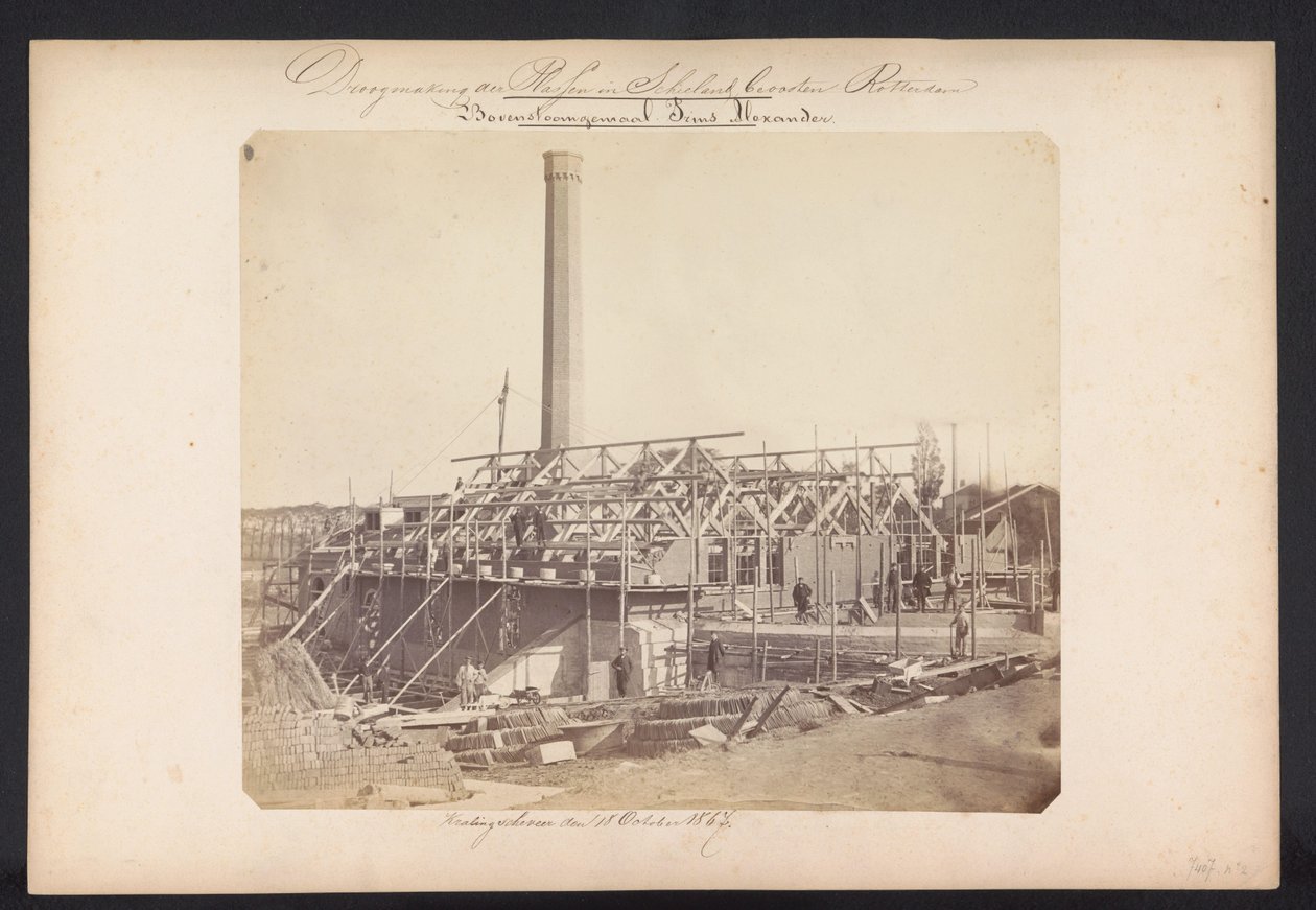 محطة ضخ البخار العلوية Prins Alexander / Kralingscheveer في 18 أكتوبر 1867 (العنوان على الجسم) تصريف البلاسن في Schieland شرق روتردام (عنوان السلسلة على الكائن) بواسطة جاكوبوس فان جوركوم جونيور