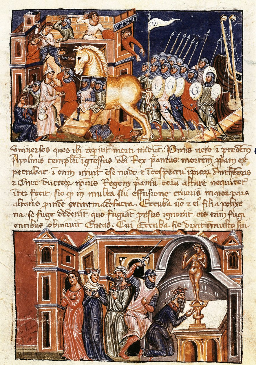 حصار مدينة طروادة والهجوم عليها ، منمنمة من "Historia Destructionis Troiae" بواسطة Guido delle Colone (1210 - 1287) بواسطة جيمس كرومبرجر