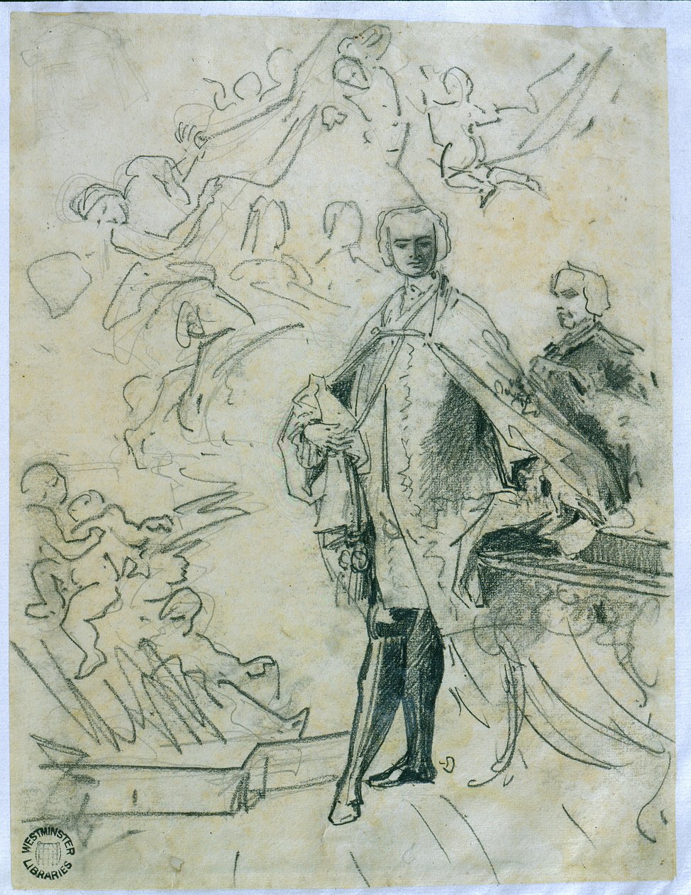 رسم تخطيطي لـ Carlo Broschi &39;il Farinelli&39; (1705-82) (فحم على ورق) بواسطة جاكوبو أميجوني