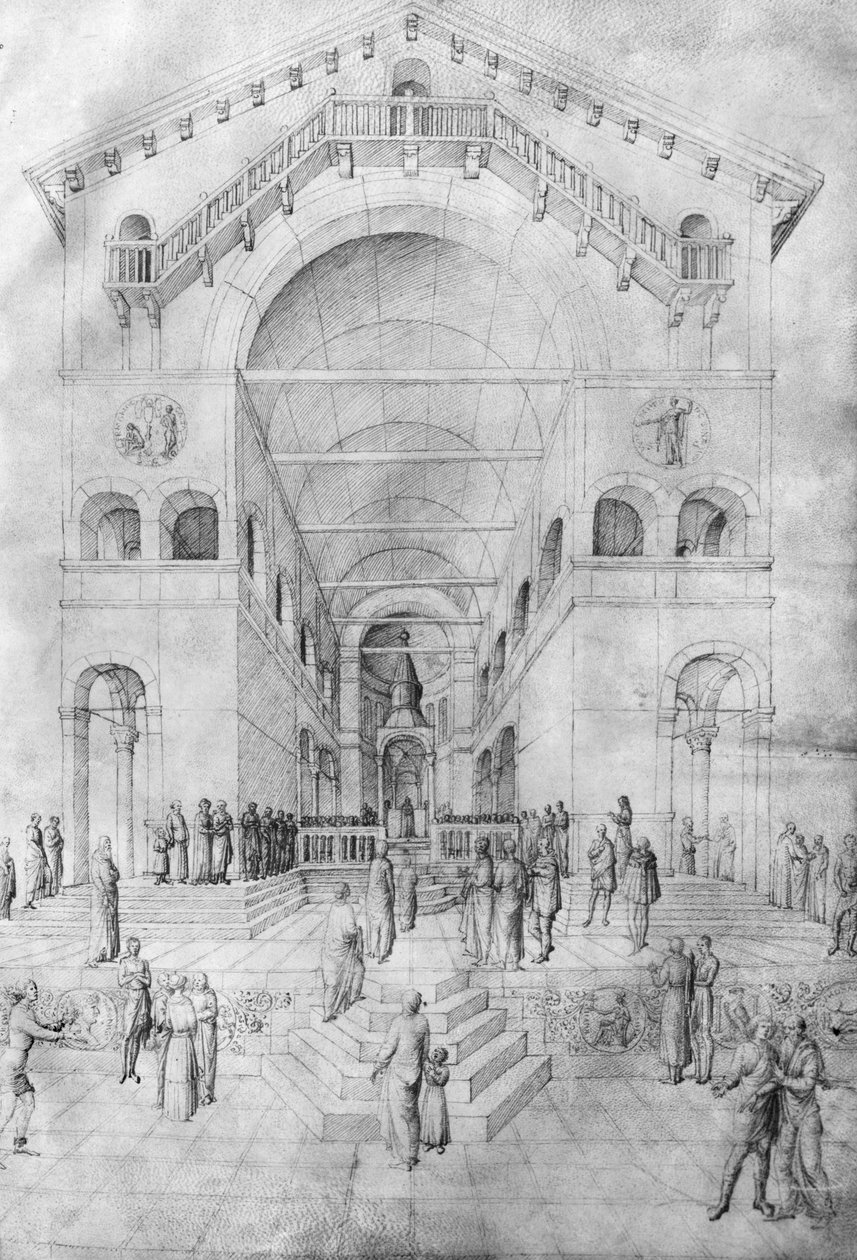 تقديم العذراء في المعبد من ألبوم رسومات جاكوبو بيليني (القلم والحبر على الرق) بواسطة جاكوبو بيليني