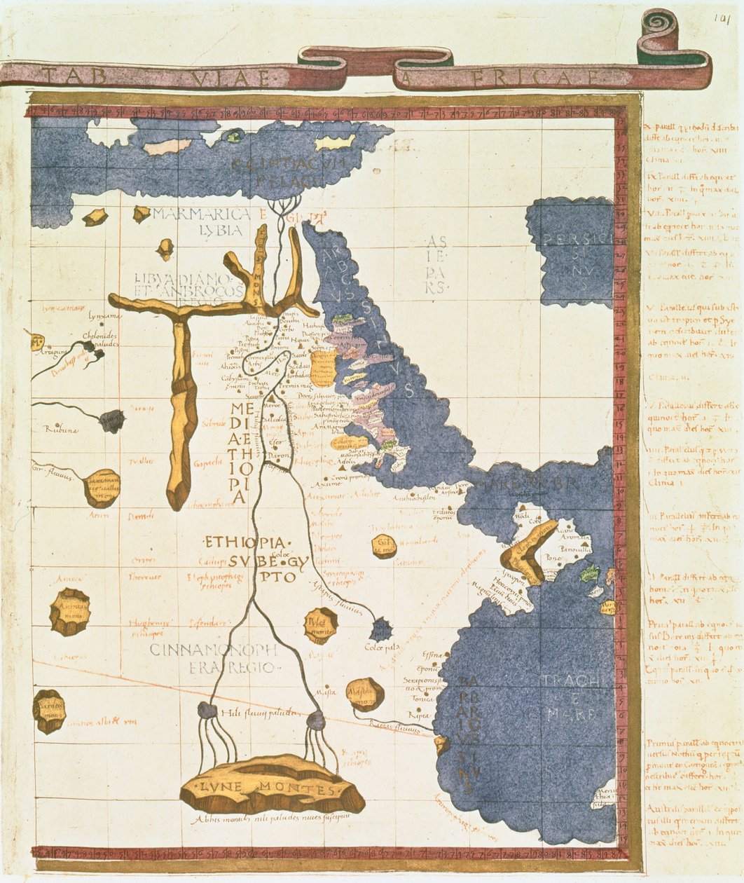 خريطة توضح مصر إلى إثيوبيا ، من مخطوطة بطليموس ، حوالي 1470 ، رسم توضيحي من &39;Memoires de la Societe Royale de Geographie d&39;Egypte&39; &39; بواسطة Jacopo D'Angiolo