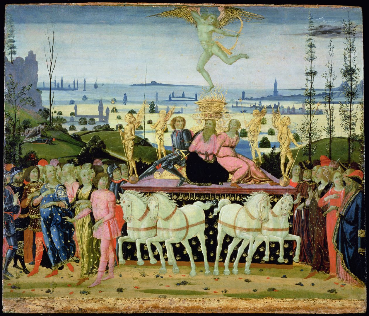 انتصار الحب ، مستوحى من &39;Triumphs&39; بواسطة Petrarch (1304-74) (انظر 194157 لمزيد من التفاصيل) بواسطة Jacopo del Sellaio