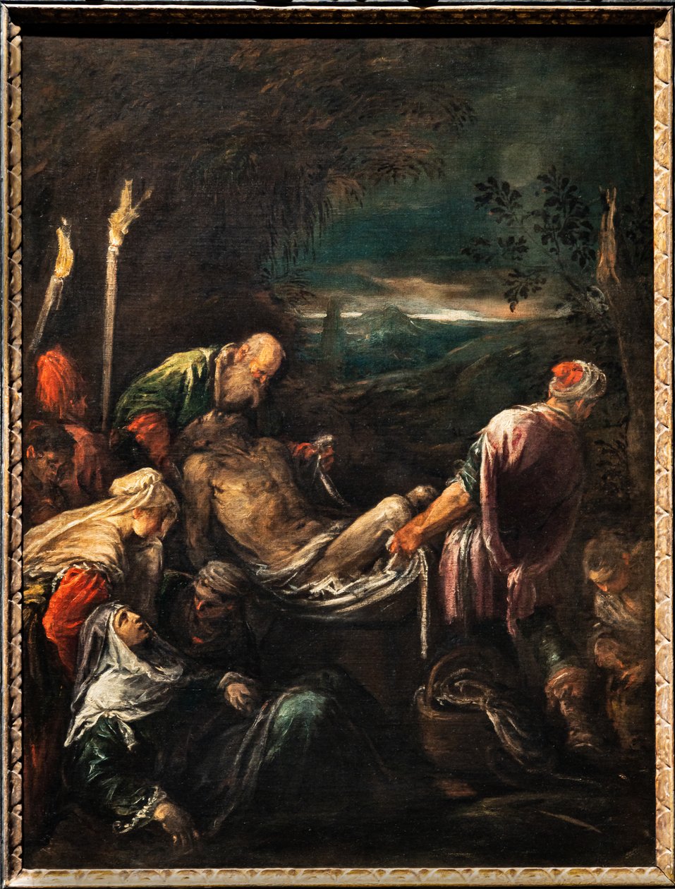 دفن جسد المسيح حوالي 1580 (زيت على قماش) بواسطة جاكوبو (1510-92) باسانو
