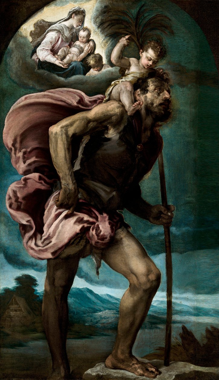 "" القديس كريستوفر "" لوحة لجاكوبو باسانو الأكبر (حوالي 1510-1592) 1559 خافت 148x87 سم Museo Nacional de Bellas Artes ، هافانا ، كوبا © DeAgostini / Leemage بواسطة جاكوبو باسانو