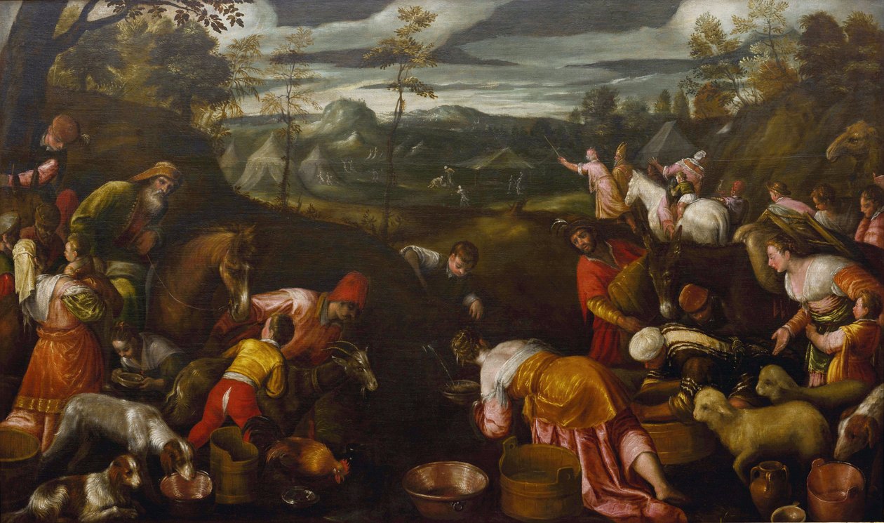 موسى يضرب الماء من الصخرة حسب باسانو ، جاكوبو ، الأكبر (حوالي 1510-1592) (جاكوبو دا بونتي). زيت على قماش بواسطة جاكوبو باسانو