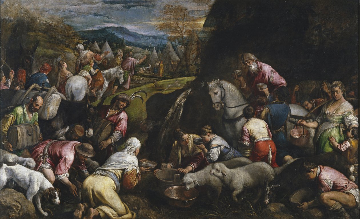 موسى يضرب الماء من الصخر بواسطة Jacopo Bassano il vecchio