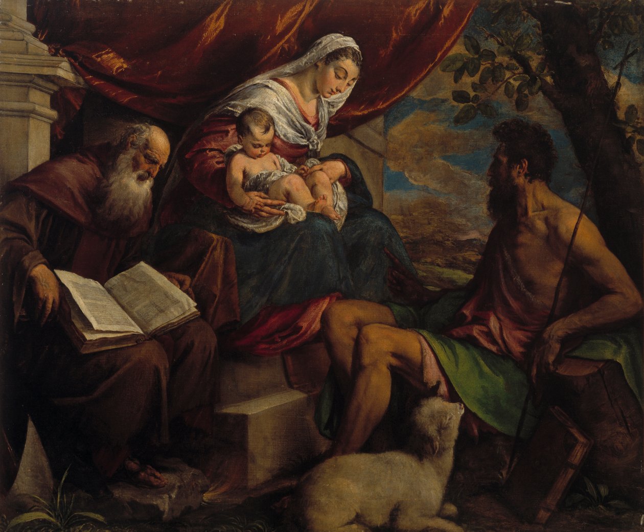 العذراء والطفل مع يوحنا المعمدان والقديس أنتوني الاباتي ، 1560s. بواسطة Jacopo Bassano il vecchio