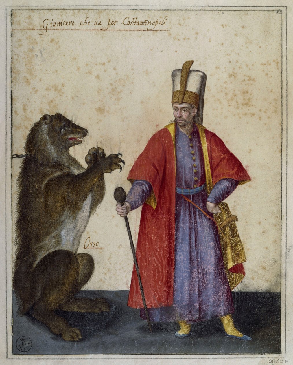 Janissery and bear, drawing by Jacopo Ligozzi (1547-1626) بواسطة جاكوبو ليغوزي