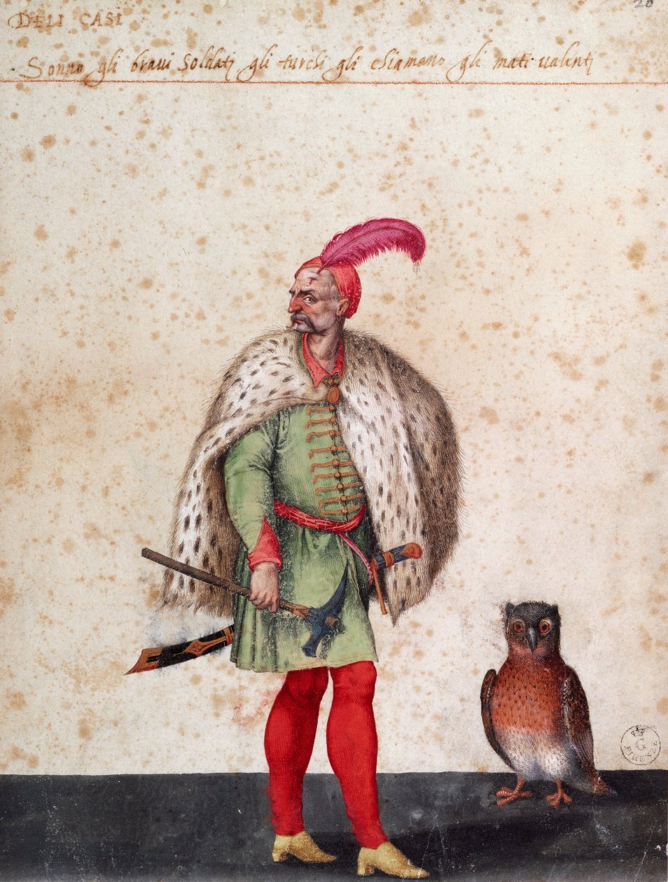 جندي تركي مع بومة ، رسم جاكوبو ليغوزي (1547-1627) بواسطة جاكوبو ليغوزي