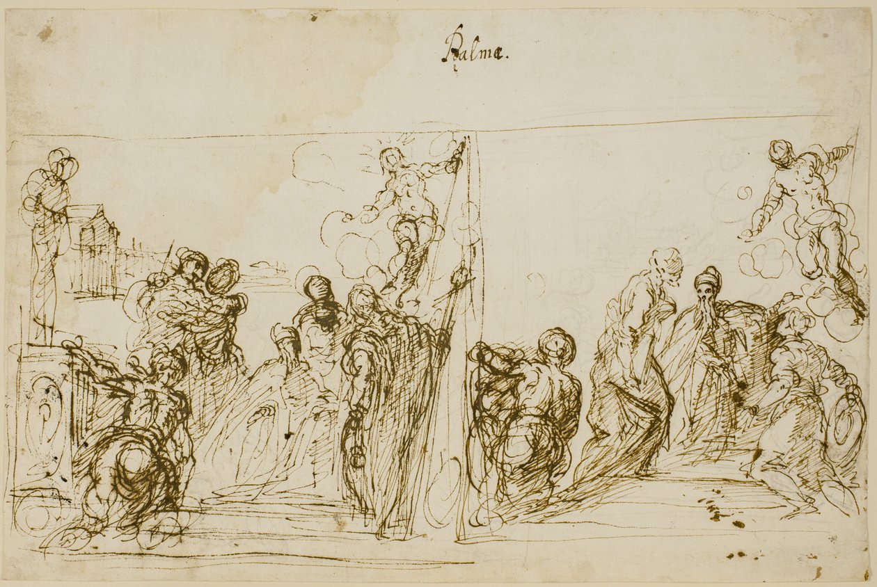 رسمان تخطيطيان للرسم النذري لـ Doge Pasquale Cicogna ، Sala del Pregadi ، Palazzo Ducale ، البندقية بواسطة جاكوبو بالما