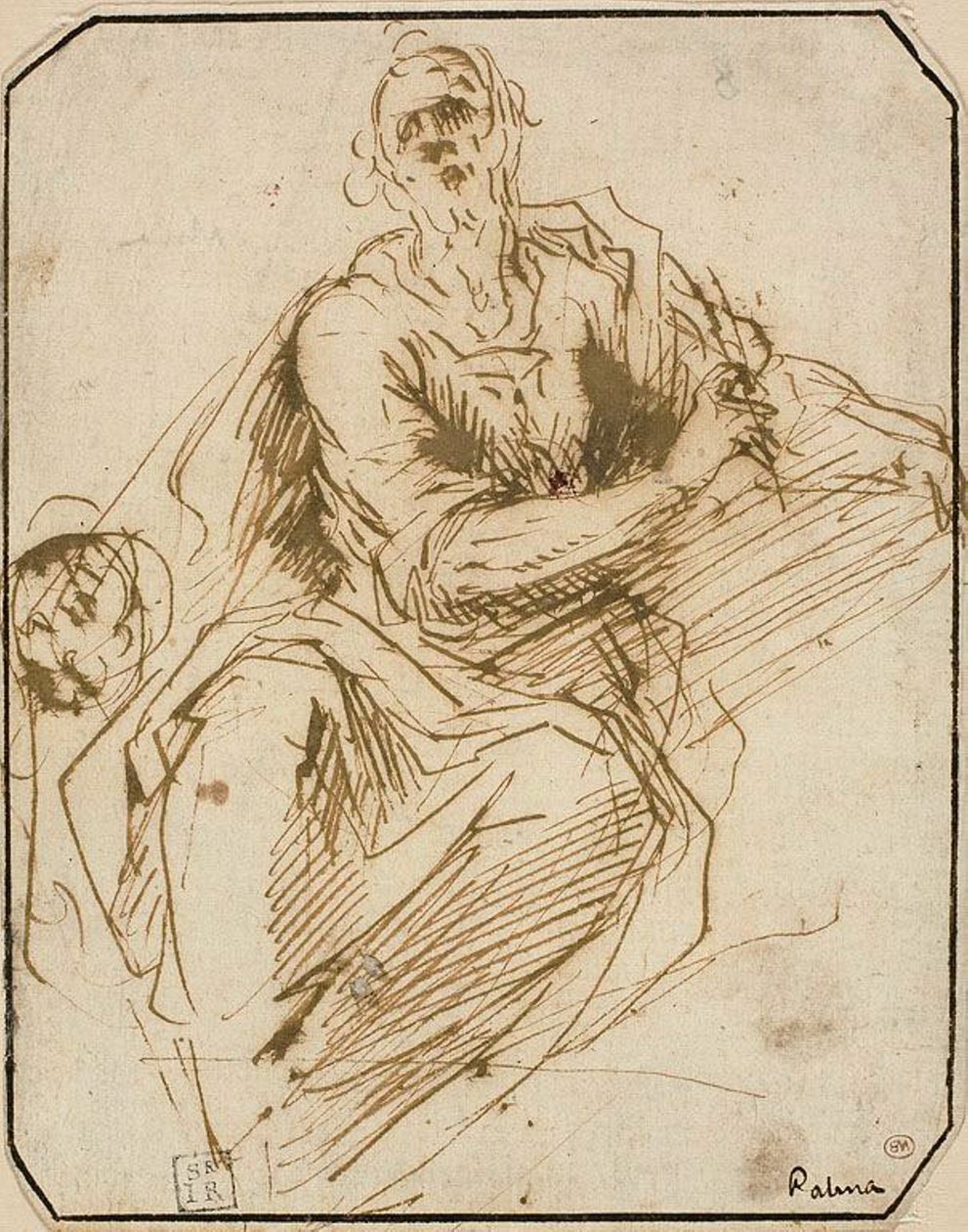 دراسة لسانت مارك (وجه) ؛ رسم تخطيطي لشكل ذكر بطول نصف ، ينظر من أعلى إلى اليمين (العكس) بواسطة جاكوبو بالما إل جيوفاني