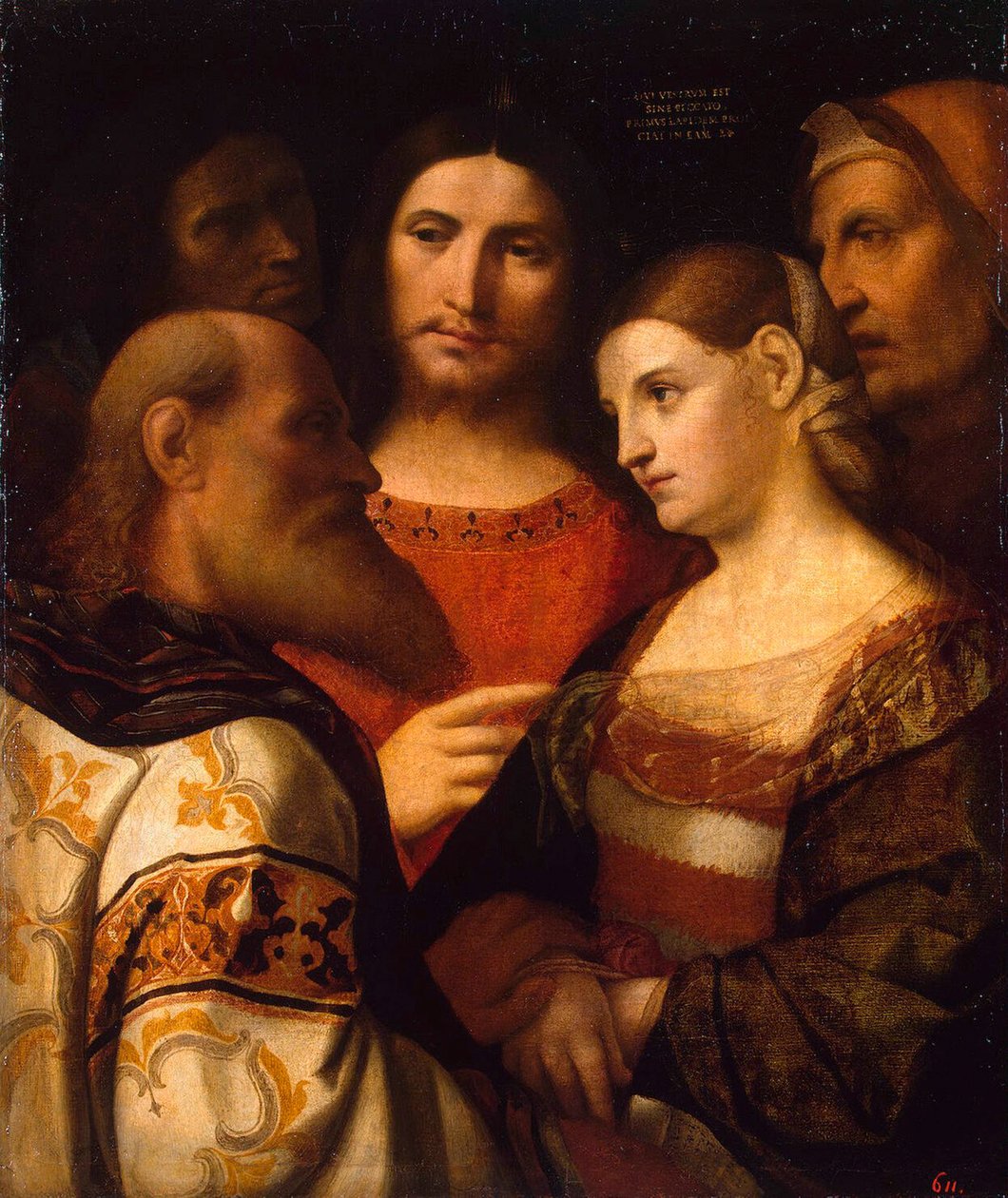 المسيح والمرأة المأخوذة في الزنا 1510. بواسطة Jacopo Palma il Vecchio الأكبر