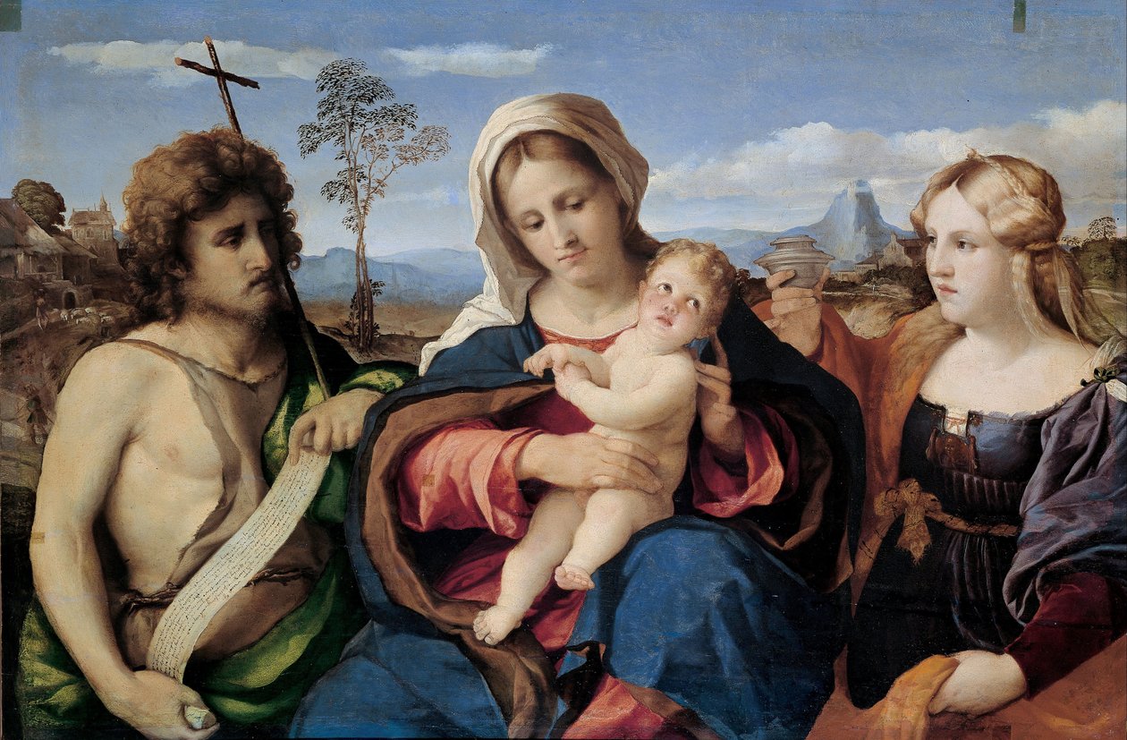 مادونا والطفل مع القديس يوحنا المعمدان ومريم المجدلية ، 1520-1523 بواسطة Jacopo Palma il Vecchio الأكبر
