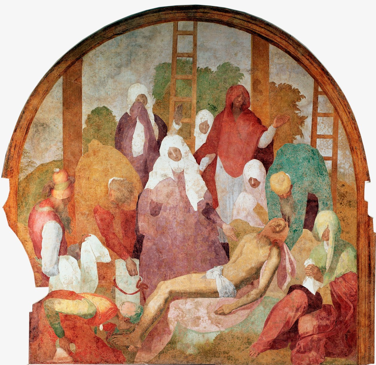 شغف المسيح: "" الترسب "في الهواء الطلق لجاكوبو (إياكوبو) Carrucci dit il Pontormo (Pontormo) (1494-1556) 1523-1525 Sun. 300x290 cm فلورنسا ، Certosa del Galluzzo بواسطة جاكوبو بونتورمو