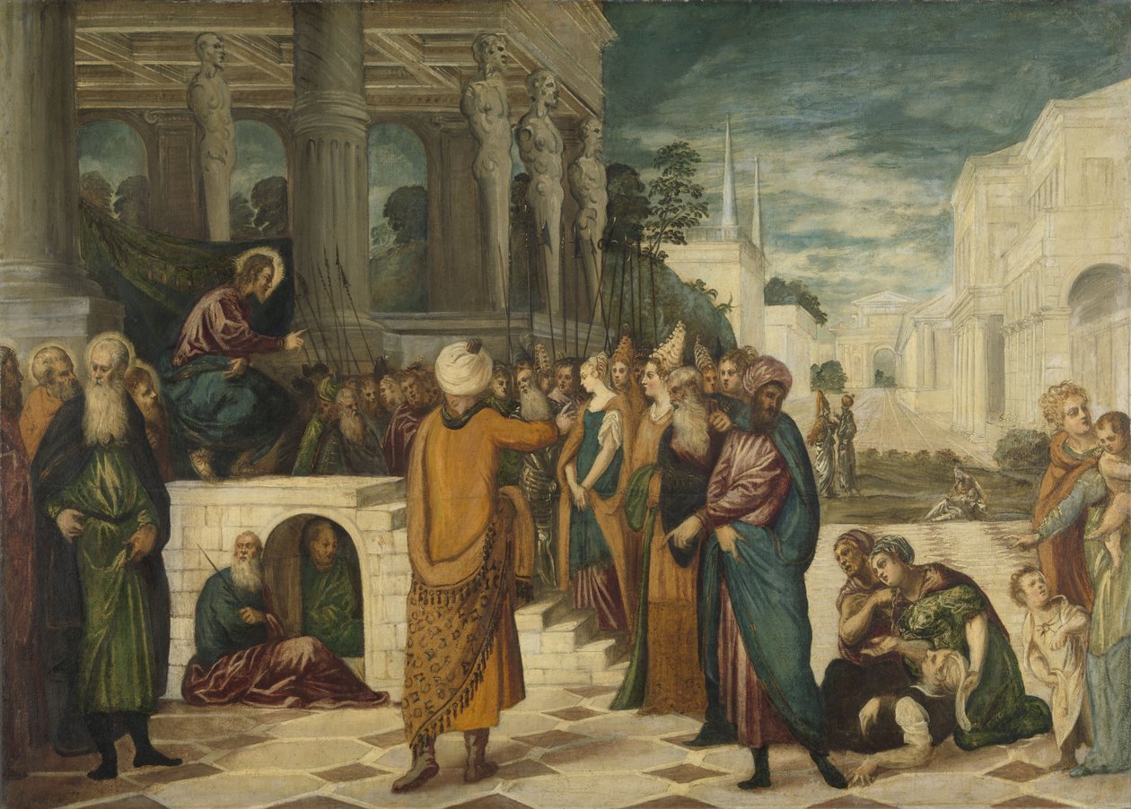 المسيح والزانية ، 1550-1580 بواسطة جاكوبو روبوستي تينتوريتو