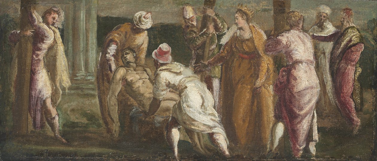 سانت هيلين يختبر الصليب الحقيقي ، ج .1545 بواسطة جاكوبو روبوستي تينتوريتو
