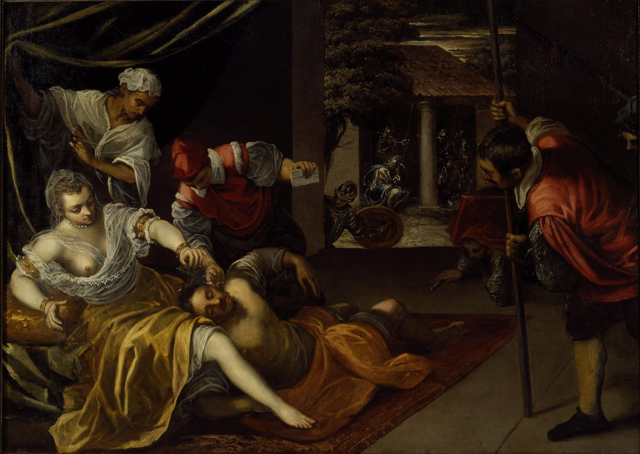 Samson and Delilah (oil on canvas) بواسطة جاكوبو روبوستي تينتوريتو