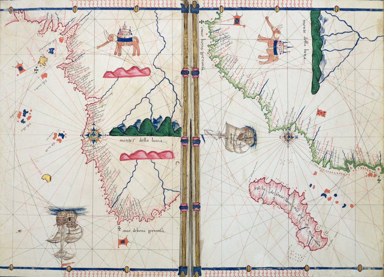 Ms Ital 550.0.3.15 fol.4v-5r خريطة أفريقيا ورأس الرجاء الصالح ، من "Carte Geografiche" بواسطة جاكوبو روسو