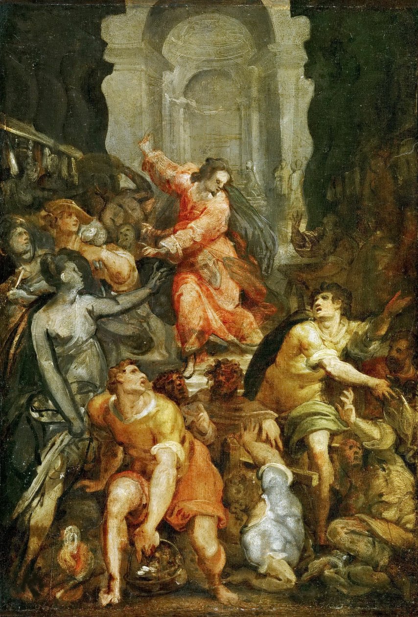 المسيح يقود الصيارفة من الهيكل ، حوالي 1588. بواسطة جاكوبو كوسة