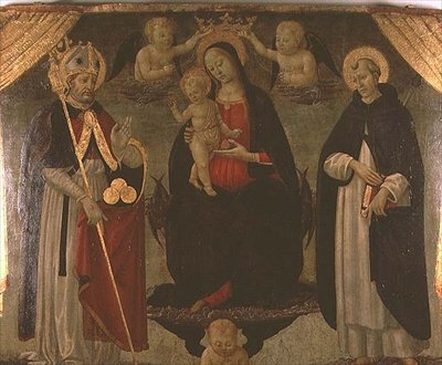 مادونا يحيط بها القديس نيكولاس والقديس بيتر الشهيد (لوحة) بواسطة Jacopo del Sellaio