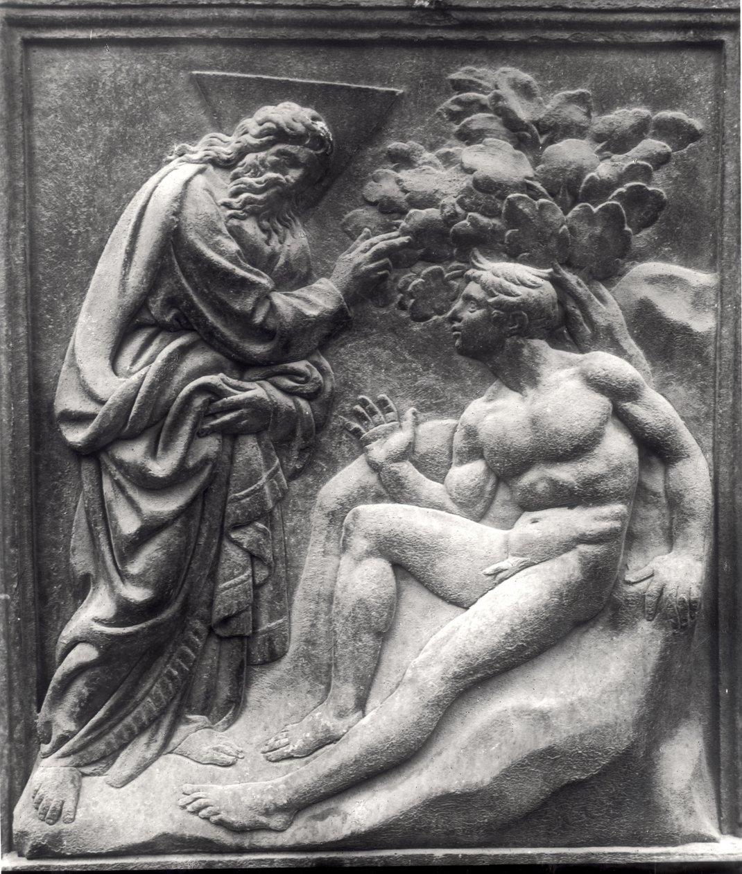 Creation of Adam, panel from the Porta Magna, c.1430 (marble) بواسطة جاكوبو ديلا كويرسيا