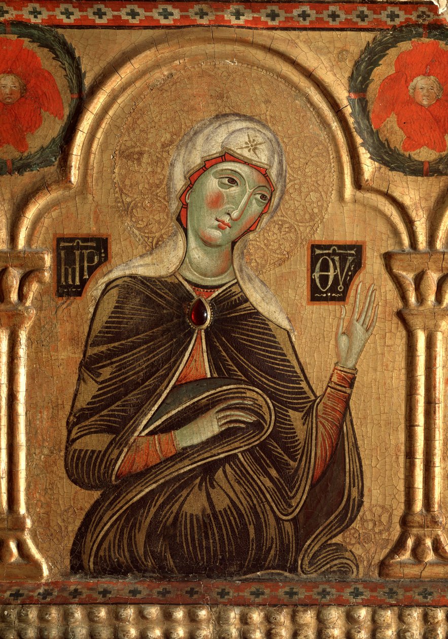 Polyptych مع الفادي والقديسين: تفاصيل السيدة العذراء-زيت على اللوح بواسطة جاكوبو دي ميليوري