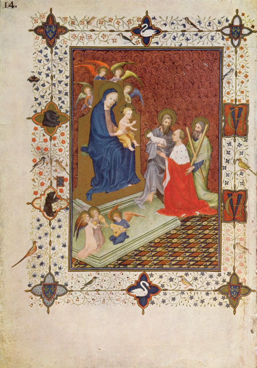 MS 11060-11061 واجهة مع جون ودوك دي بيري وسانت أندرو وسانت جون يصلي أمام العذراء ، الفرنسية ، من "Tres Riches Heures du Duc de Berry" بواسطة Jacquemart de Hesdin