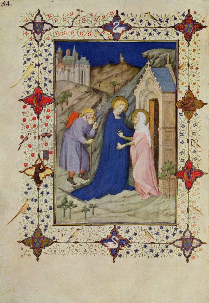 MS 11060-11061 ساعات من نوتردام: الضحكات ، الزيارة ، من "Tres Riches Heures du Duc de Berry" بواسطة Jacquemart de Hesdin