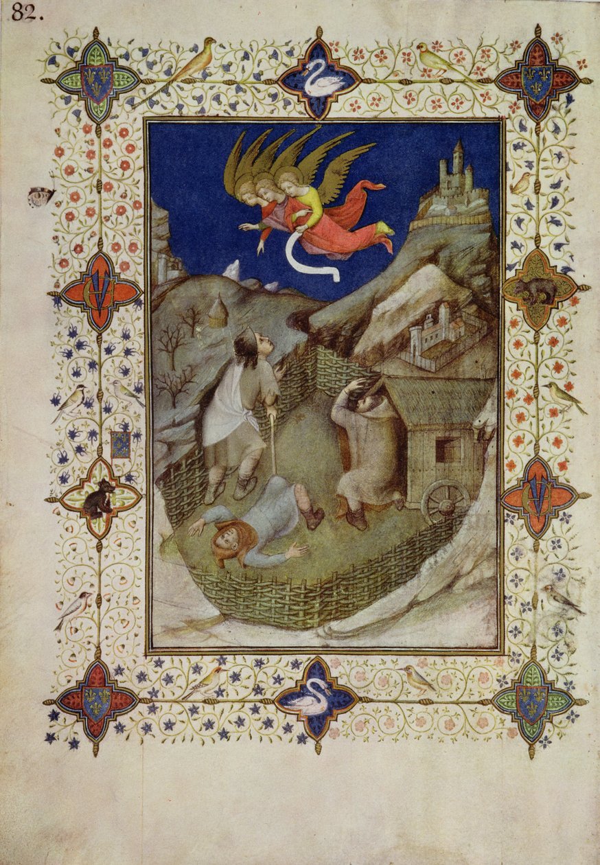 MS 11060-11061 ساعات نوتردام: Tierce ، الملائكة الذين يظهرون للرعاة ، من "Tres Riches Heures du Duc de Berry" بواسطة Jacquemart de Hesdin