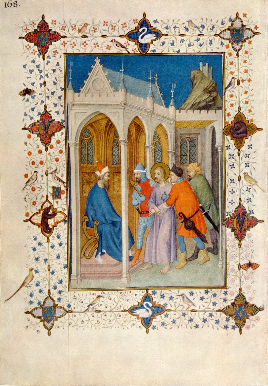 MS 11060-11061 ساعات الصليب: رئيس المسيح أمام بيلاطس من "Tres Riches Heures du Duc de Berry" بواسطة Jacquemart de Hesdin