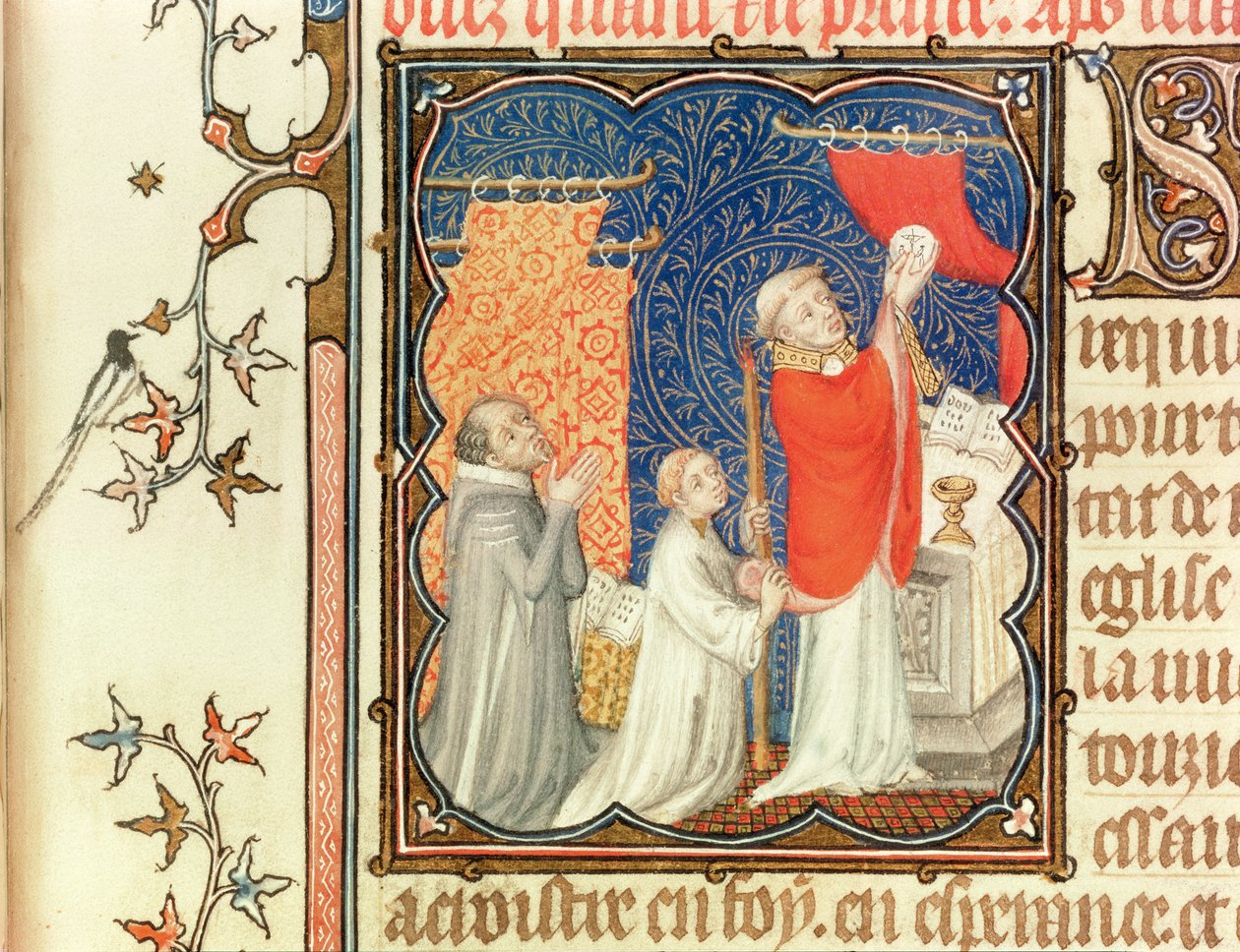 السيدة لات 18014 جان دي فرانس (1340-1416) دوق بيري يصلي قبل صعود المضيف ، من Les Petites Heures de Duc de Berry ، c.1385-90 بواسطة Jacquemart de Hesdin