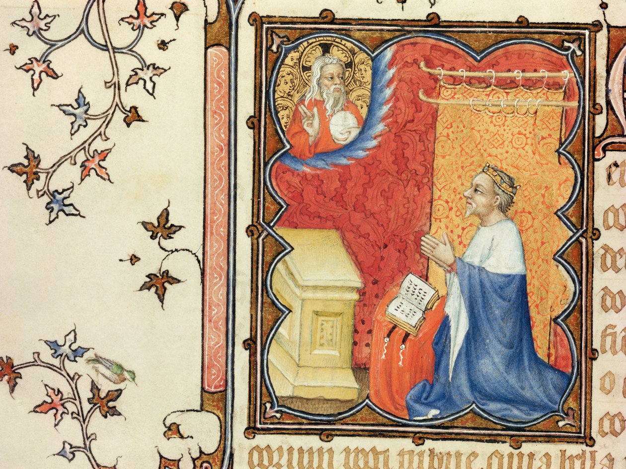 السيدة لات 18014 جان دي فرانس (1340-1416) دوق بيري يصلي أمام الأب الأبدي ، من Les Petites Heures de Duc de Berry ، c.1385-90 بواسطة Jacquemart de Hesdin