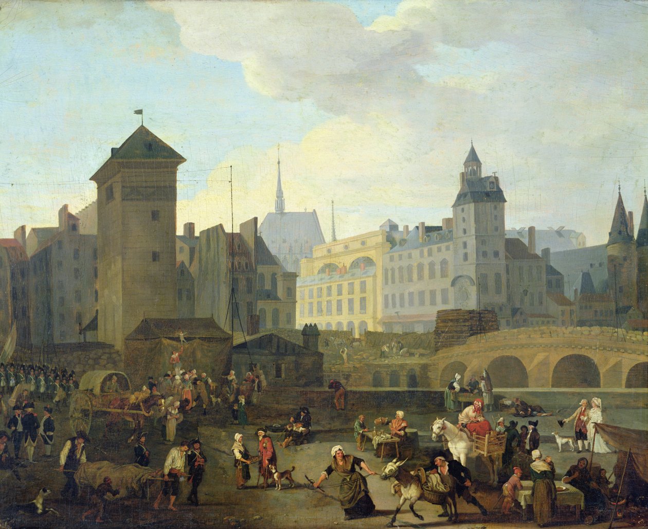 Quai de Gesvres ، The Palais and Notre Dame Pump ، c.1791 بواسطة جاك ألبرت سيناف