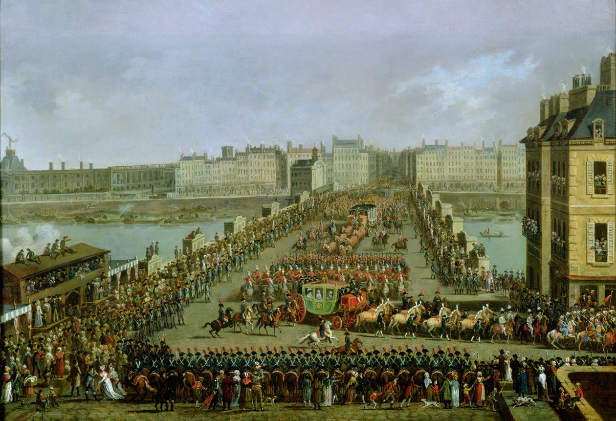 الموكب الإمبراطوري بالعودة إلى نوتردام للاحتفال المقدس في 2 ديسمبر 1804 ، عبور بونت نيوف بواسطة جاك بيرتو