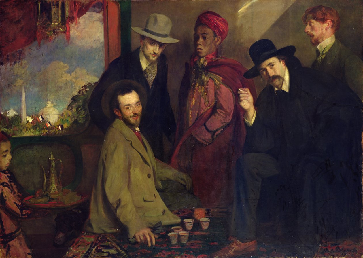 أندريه جيد (1869-1951) وأصدقاؤه في المقهى Maure في معرض الكون 1900 ، 1901 بواسطة جاك اميل بلانش