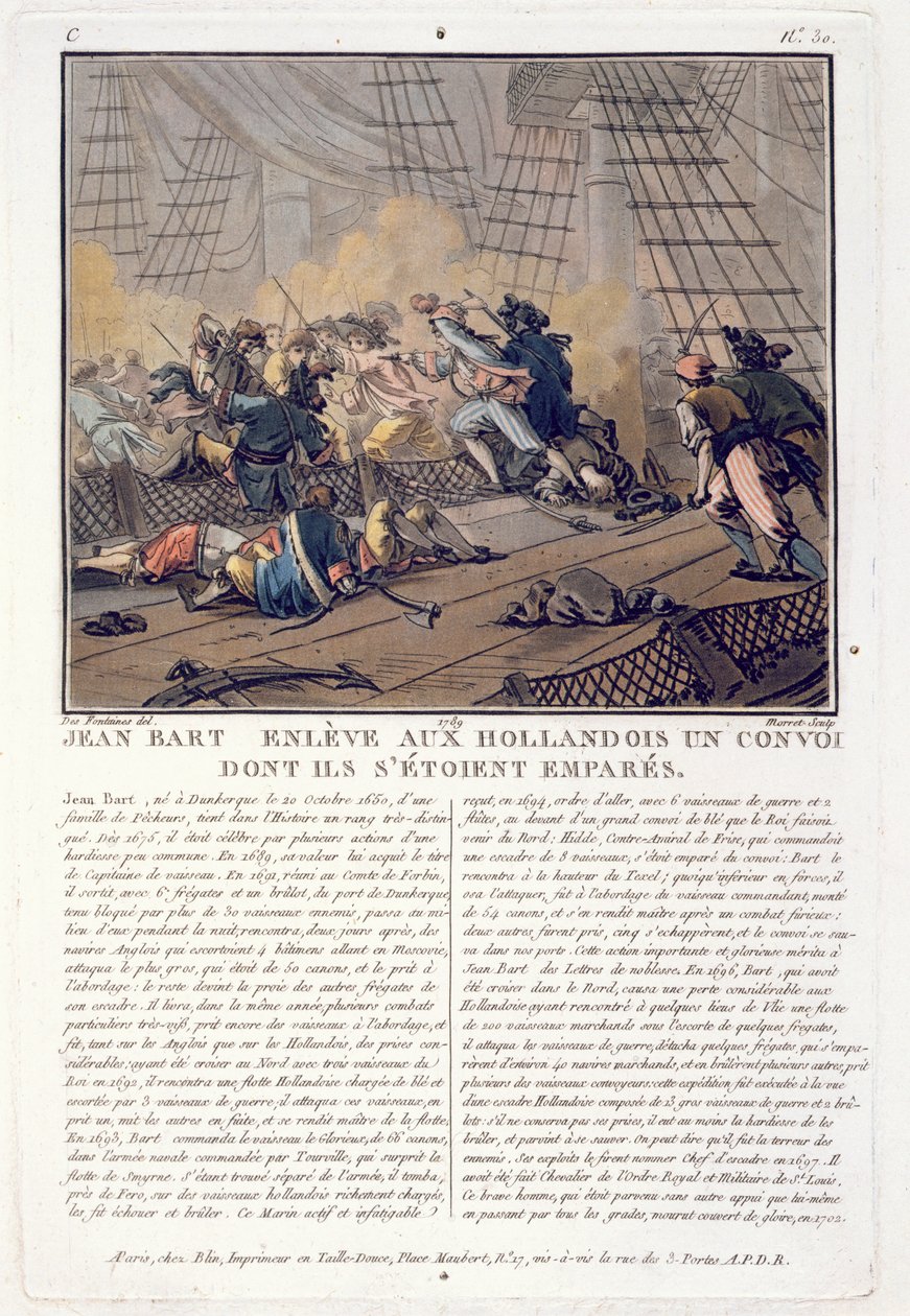 جان بارت (1651-1702) ، قائد البحرية الفرنسية يستقل القافلة الهولندية ، 1696 ، محفورة بواسطة جان بابتيست موريت (fl.1790-1820) ، 1789 بواسطة جاك فرانسوا جوزيف سويباخ
