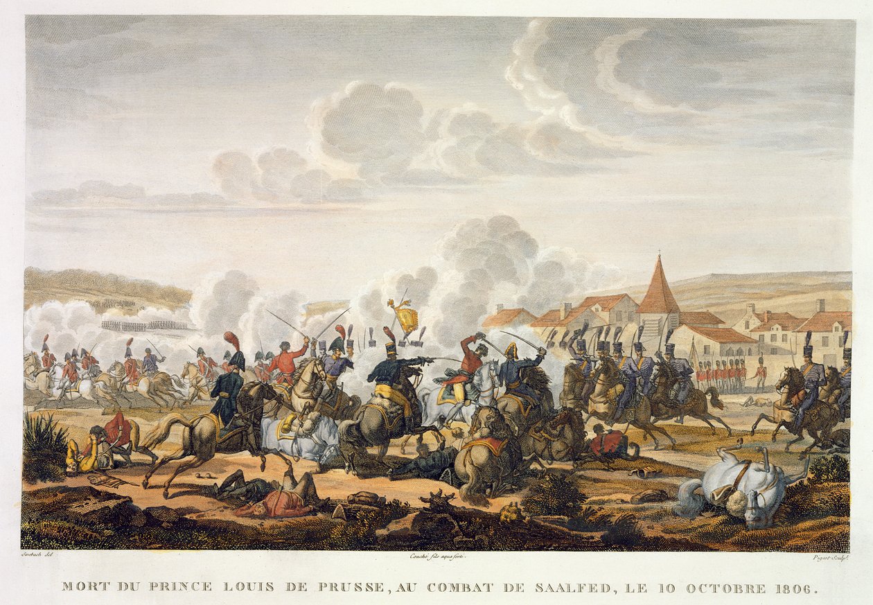 وفاة الأمير لودفيج من بروسيا في معركة سالفد ، 10 أكتوبر 1806 ، نقشها لويس فرانسوا كوش (1782-1849) (aquatint) بواسطة جاك فرانسوا جوزيف سويباخ