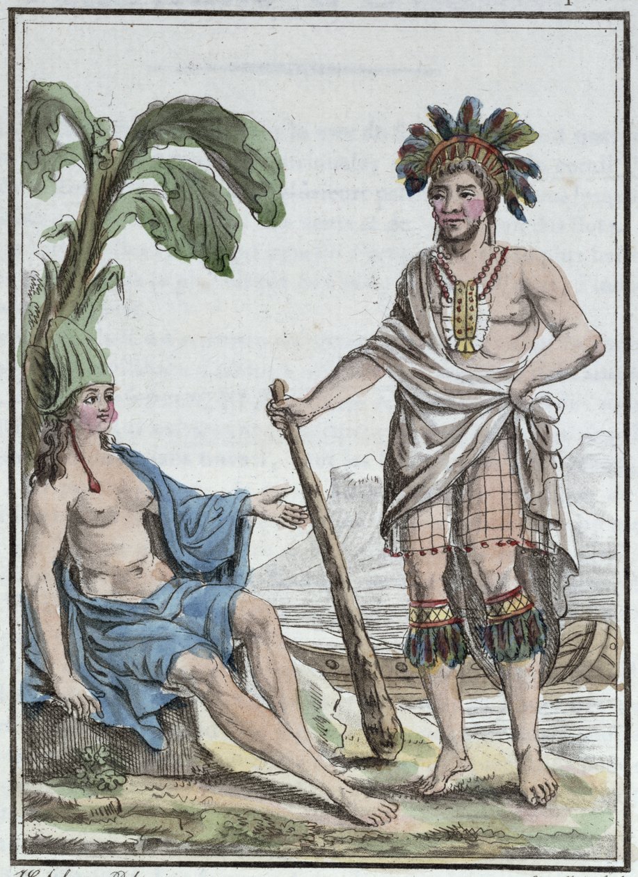رجل وامرأة من جزيرة الفصح ، من "Encyclopedie des Voyages" ، منقوش بواسطة Mixelle ، نشر في عام 1810 بواسطة جاك غراسيت دي سانت سوفير