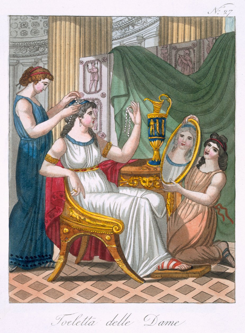 مرحاض سيدة ، رسم توضيحي من L&39;Antique Rome ، منقوش بواسطة Labrousse ، تم نشره عام 1796 بواسطة جاك غراسيت دي سانت سوفير