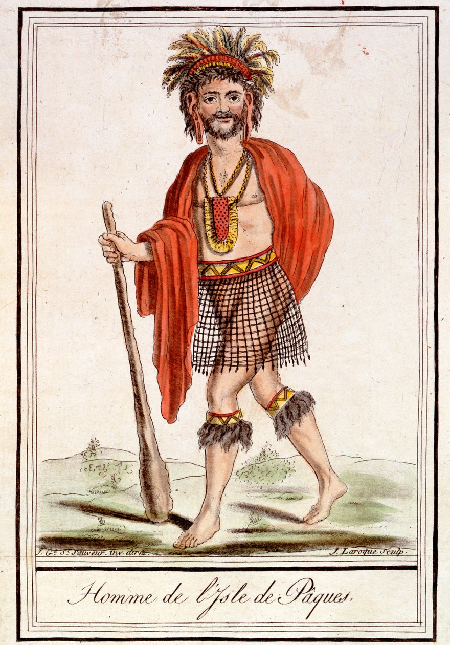 رجل من جزيرة الفصح ، من "Encyclopedie des Voyages" ، منقوش بواسطة J. Laroque ، 1796 بواسطة جاك غراسيت دي سانت سوفير