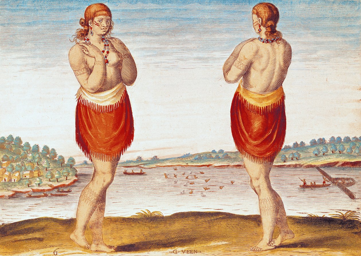 شابة نبيلة من Secoton ، من "Admiranda Narratio .." ، نقشها تيودور دي بري (1528-88) 1585-88 (نقش ملون) بواسطة جاك لو موين